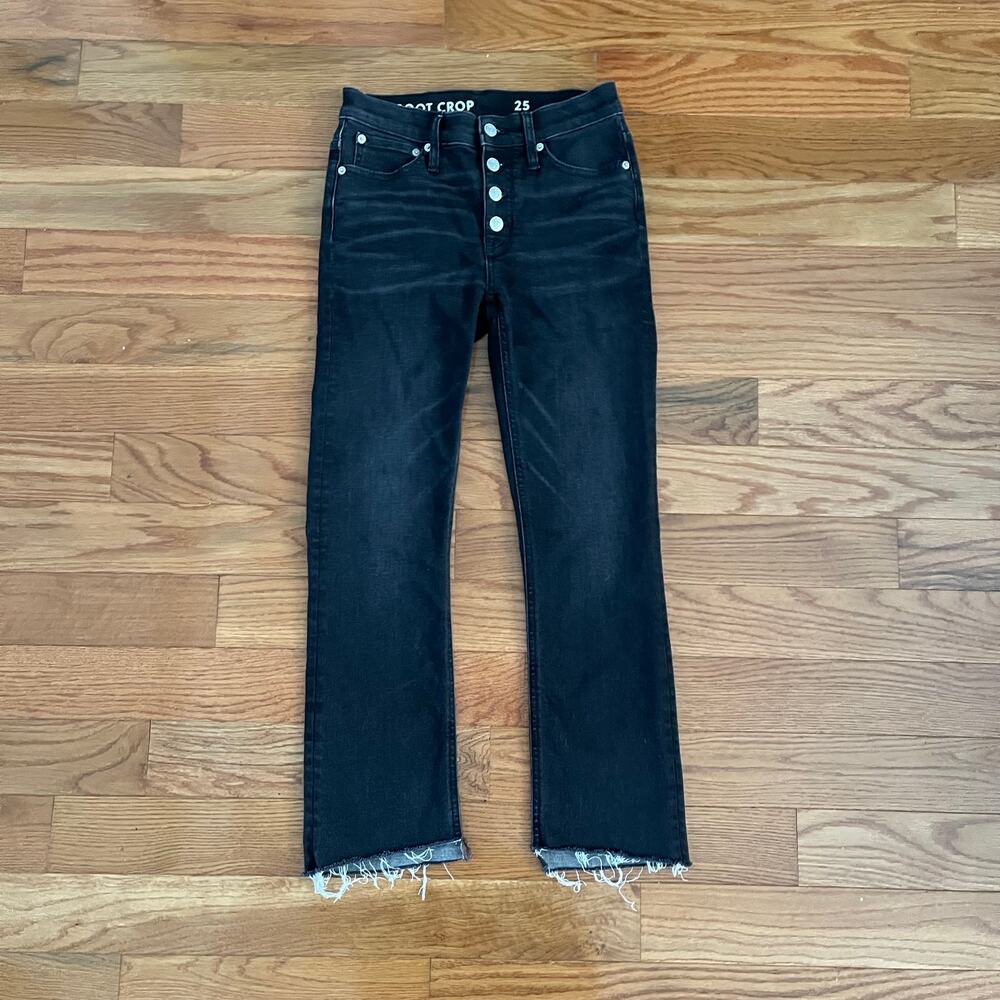 J. Crew Demi Boot Crop Jeans Womens 25 Faded Black Charcoal Raw Hem Kick Flare